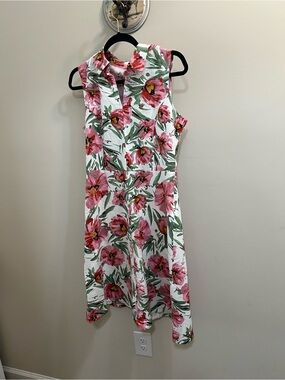 T Tahari Sleeveless Pink Floral A-Line VNeck Dress Size 8 NWT